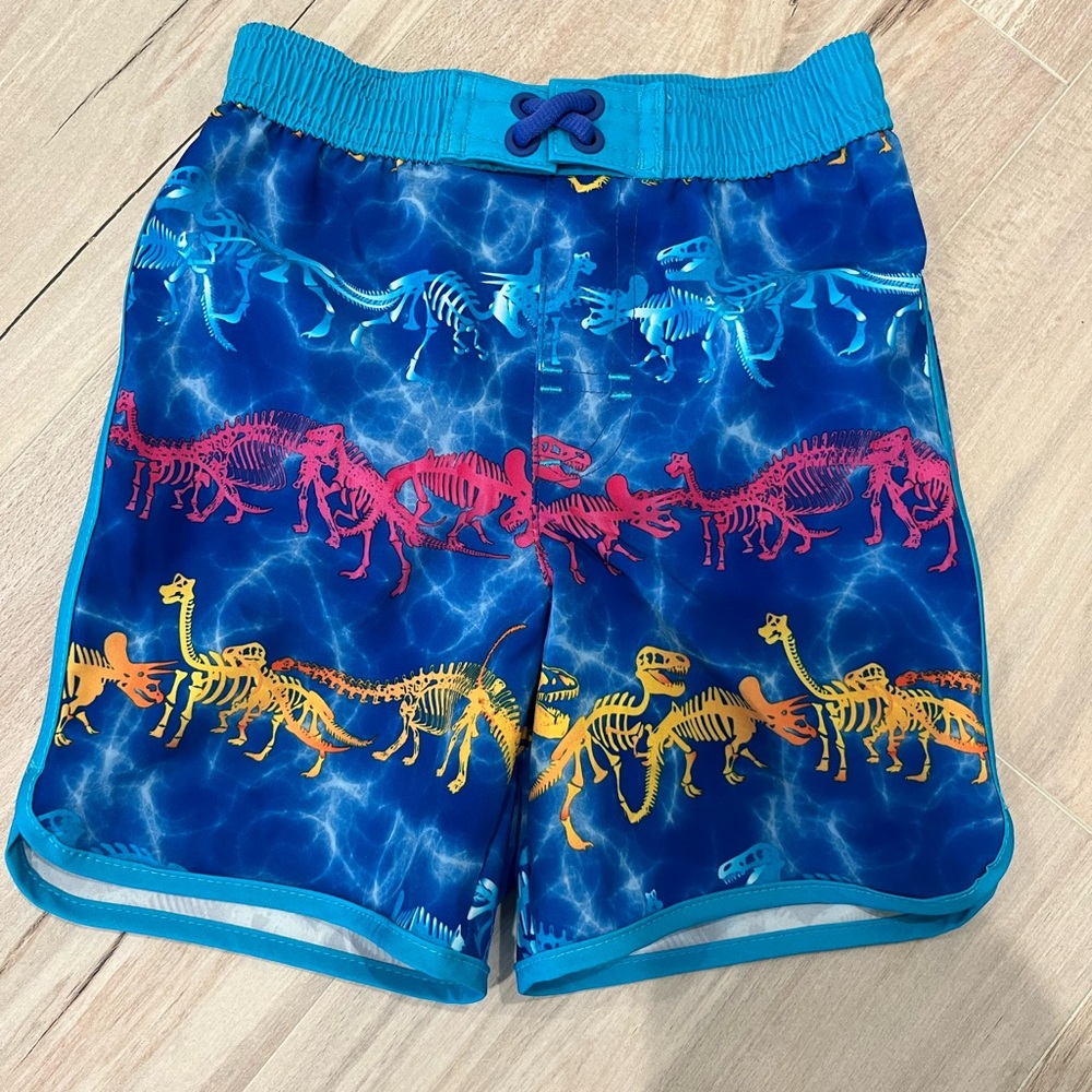 Wonder Nation Blue Swim Trunks with Multicolor Dinosaur Skeletons Size 2T